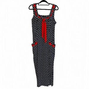 LESLIE LUCKS Blue & Red Ribbon Polka Dot Pin Up Sailor Dress Size 10